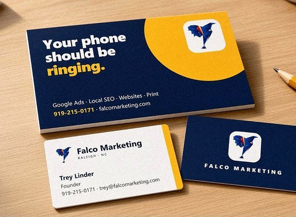 Falco Marketing postcard and business cards