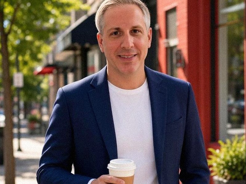 Trey Linder in downtown Raleigh with a coffee